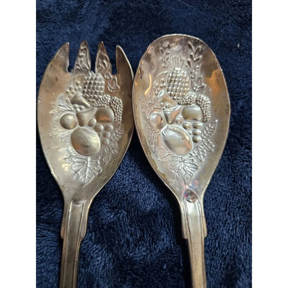 Vintage FB Rogers Large Ornate Silverplate Salad Serving Fork & Spoon from Italy